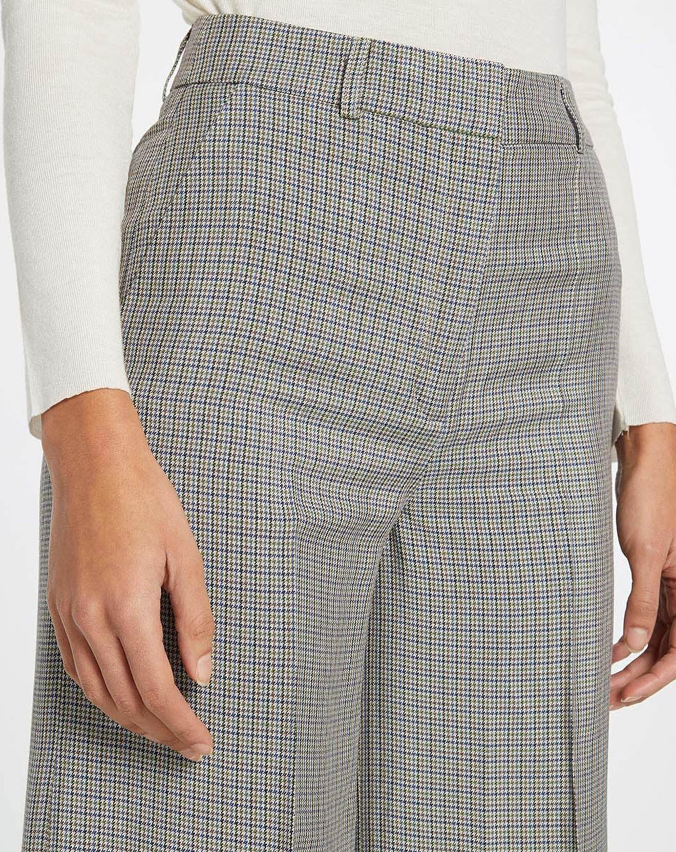 Galeries Lafayette Pantalon large et fluide imprimé pied-de-poule bleu