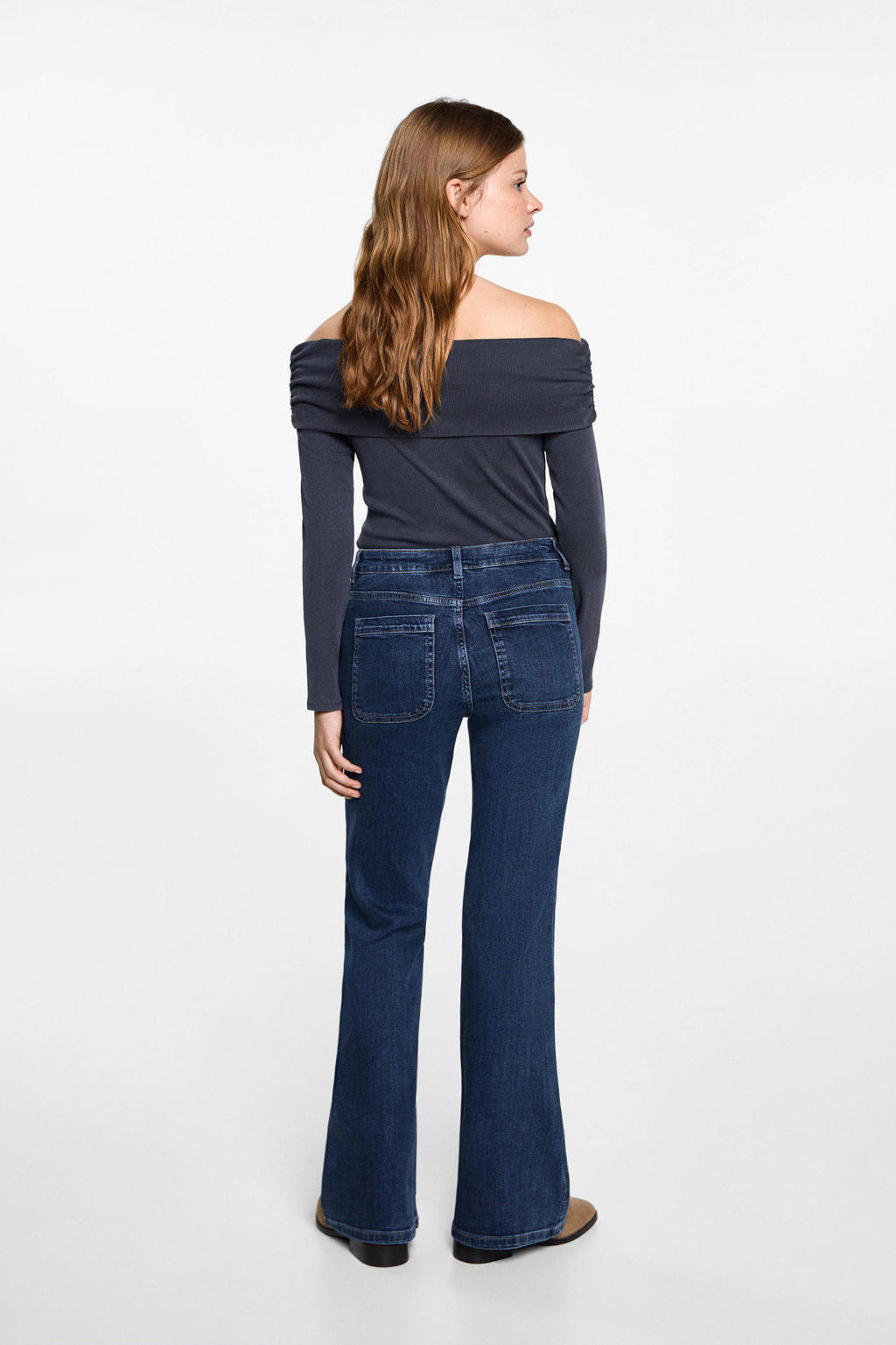 MANGO TEEN flared regular waist flared jeans dark blue denim
