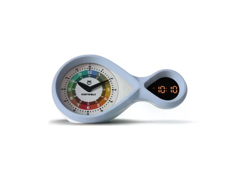 Kidywolf Analoger und digitaler Wecker blau Pädagogischer Kinderwecker mit Doppelanzeige