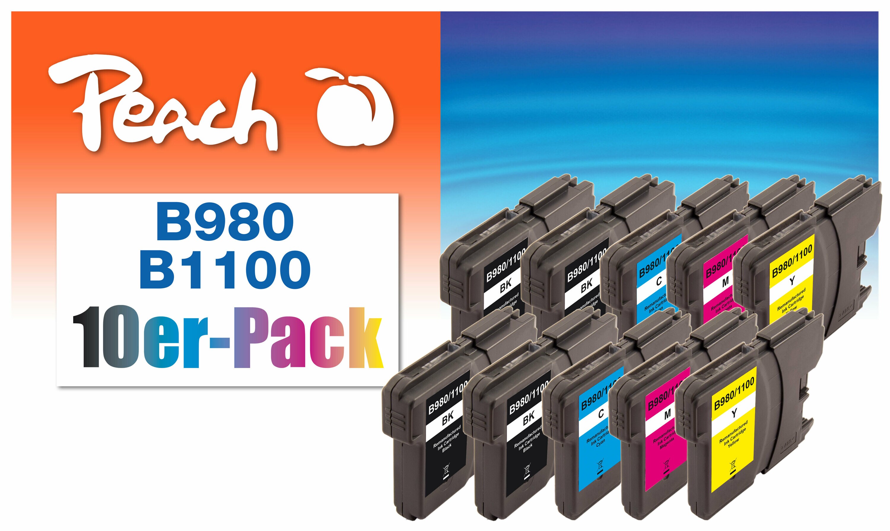 Peach B980/1100VALBP 10 Druckerpatronen XL (2*bk, bk, c/m/y) ersetzt Brother LC-980/1100VALBP für z.B. Brother DCP -145 C, Brother DCP -160 (wiederaufbereitet)
