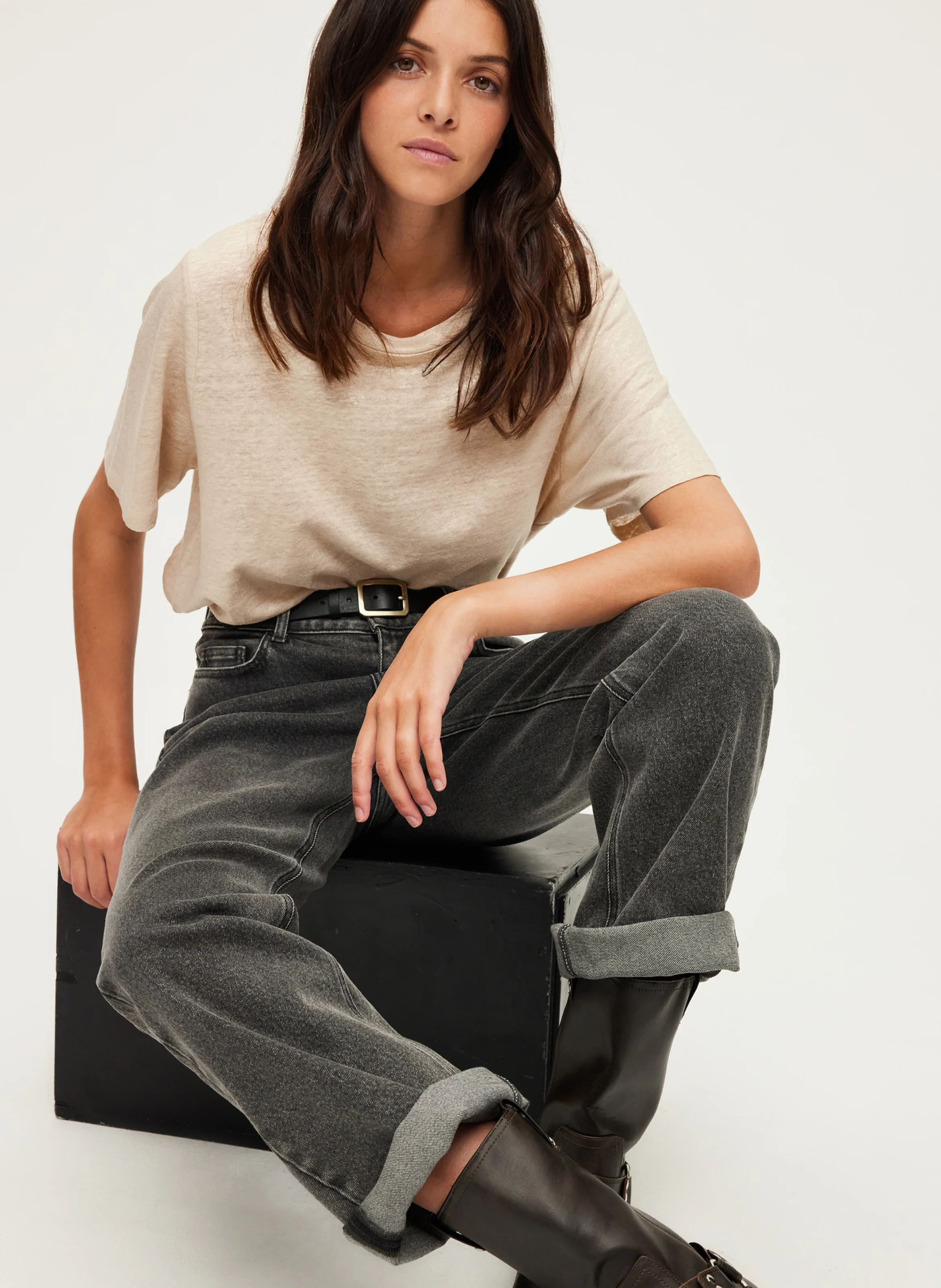 AMINA - Tee-shirt manches courtes en lin | Doré