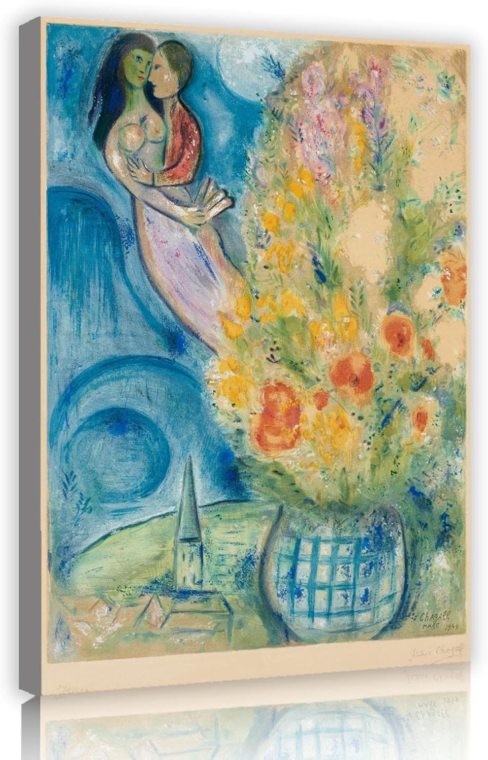 Marc Chagall Kunstdrucke Les Coquelicots Village Poster Klassische Kunst Reproduktionen Surrealismus Leinwand Wandkunst für Wohnen Wanddekoration 120x80cm Innenrahmen