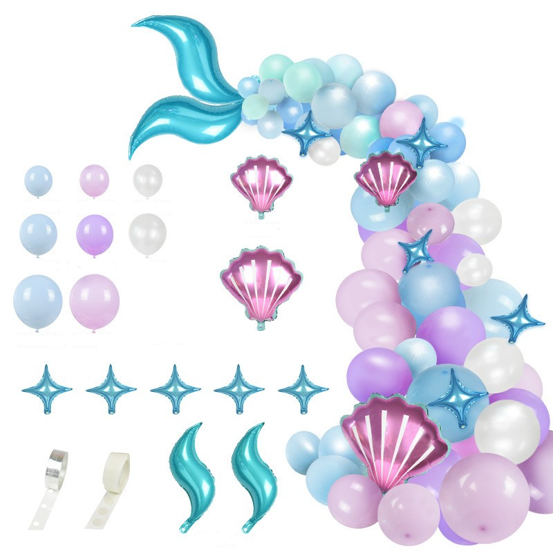 (87-tlg. Set) Kinder Party Ballons Meerjungfrau Latex- und Folienballons - Blau / Lila / Rosa