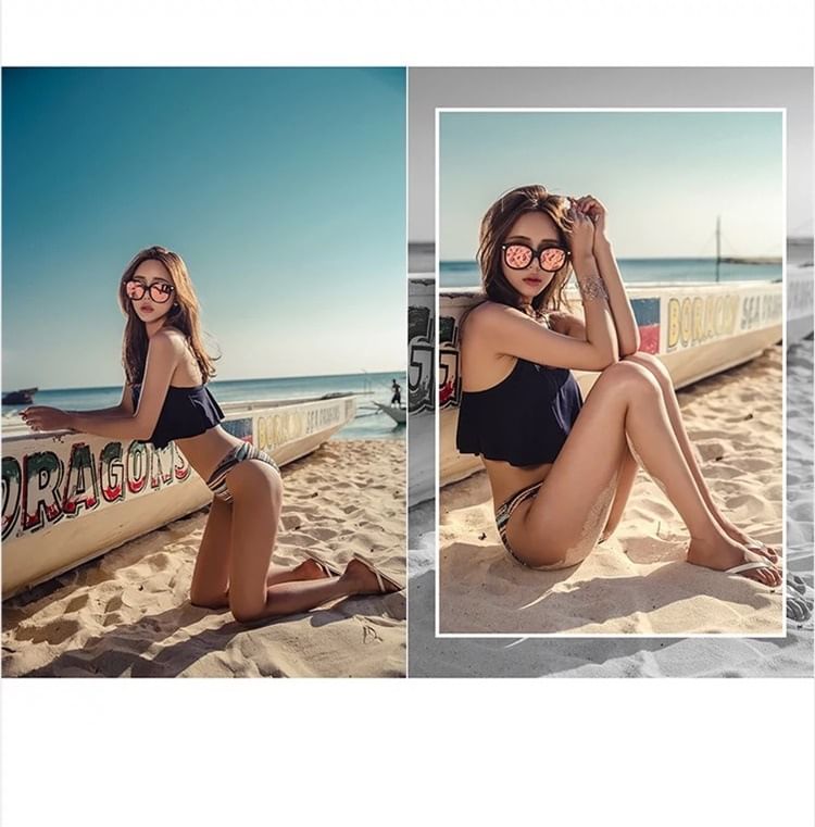 CosmoCorner - Set: Tankinitop met ruches + broekje met print