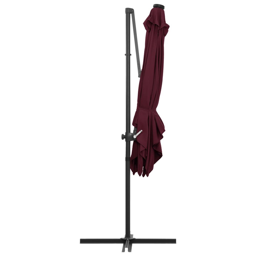 Parasol mobilier de jardin déporté avec lumières led 250 x 250 cm rouge bordeaux