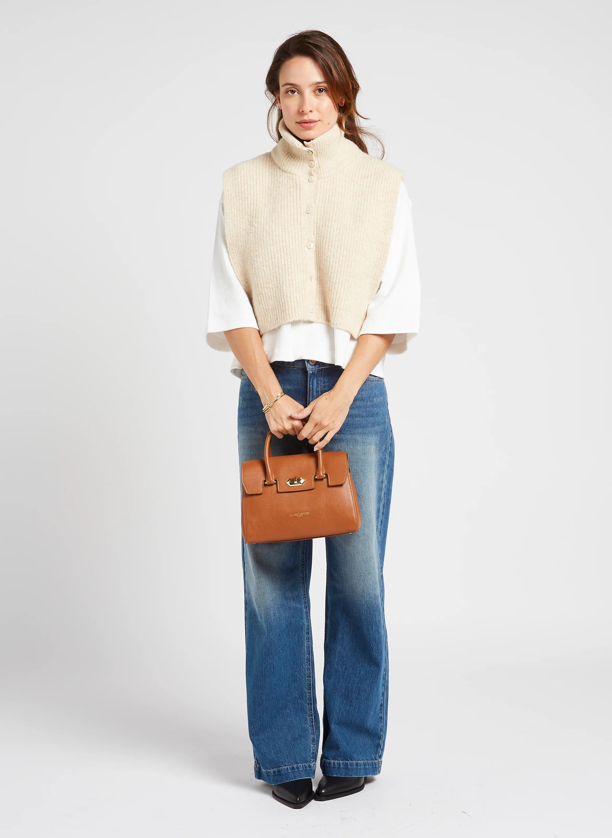 MILANO COSMOS - Sac à rabat en cuir grainé| Marron
