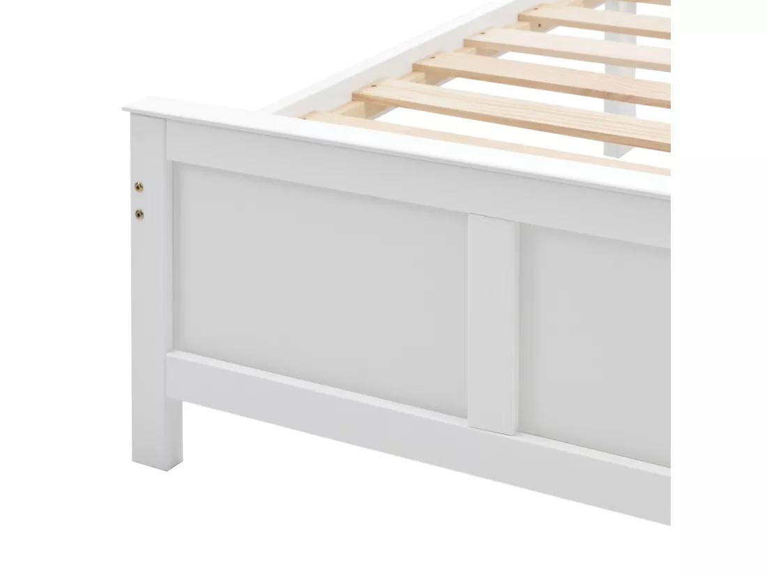Lit simple en bois 90 x 200 cm pour jeune et adulte. avec tiroirs. structure en Pin. Blanc