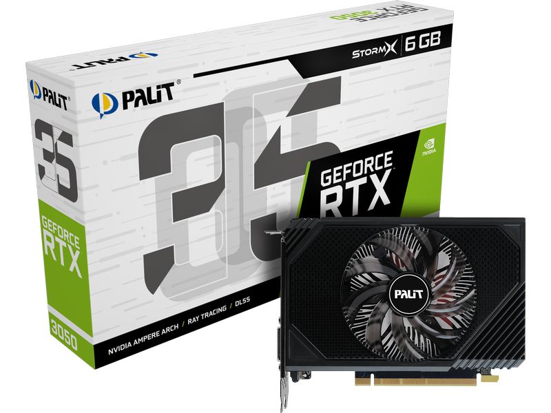 Palit Grafikkarte GeForce RTX 3050 StormX 6 GB Gamer-Grafikkarte mit 6 GB GDDR6-Speicher, ermöglicht Auflösungen bis zu 8k