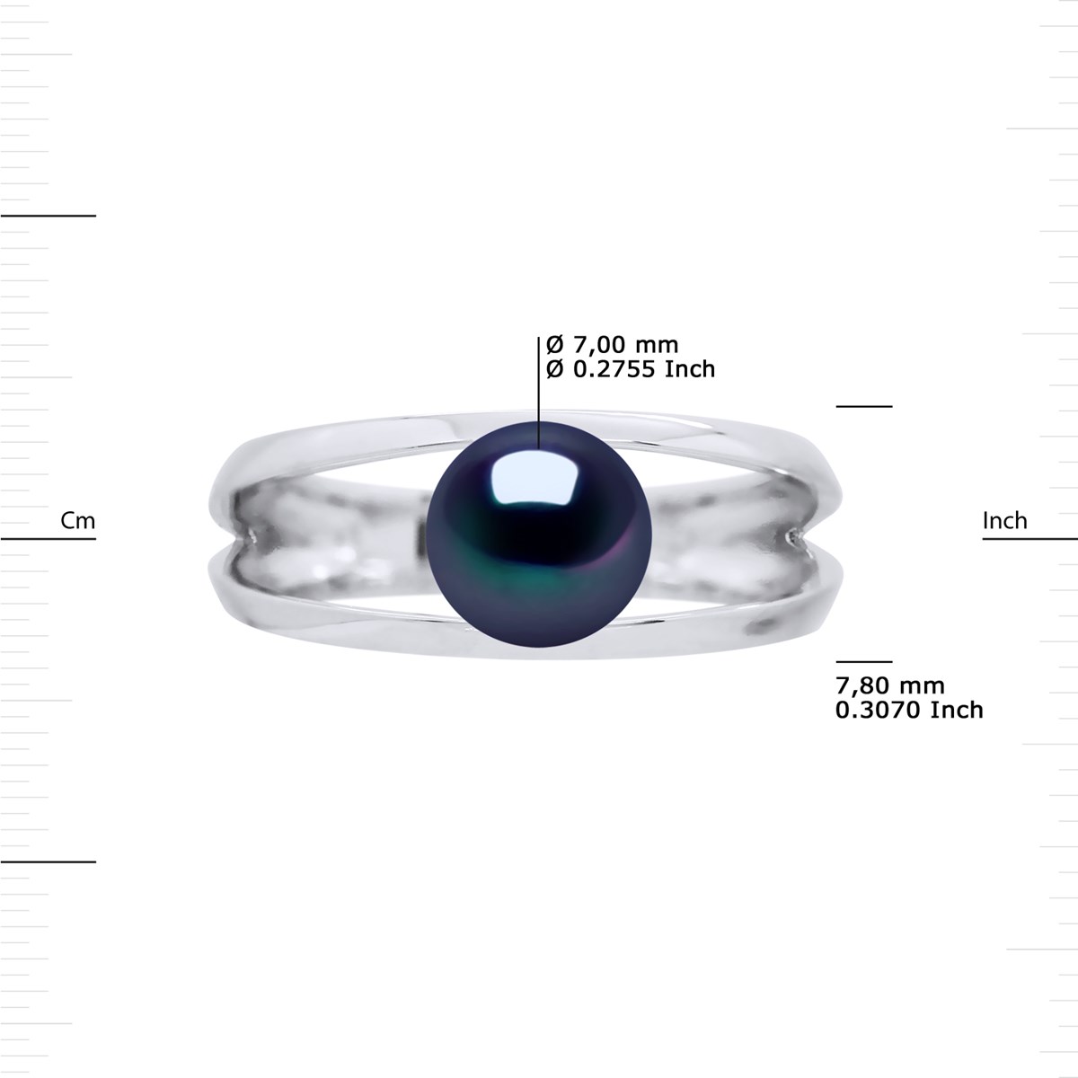 Bague Jonc Perle d'Eau Douce Bouton 7-8 mm Noire Or Blanc