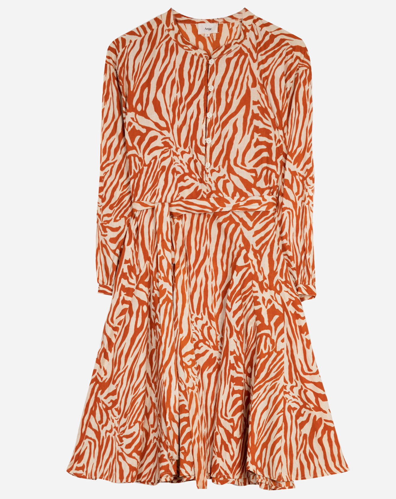 An'ge Robe courte trapèze Louise en Coton à motifs camel/écru