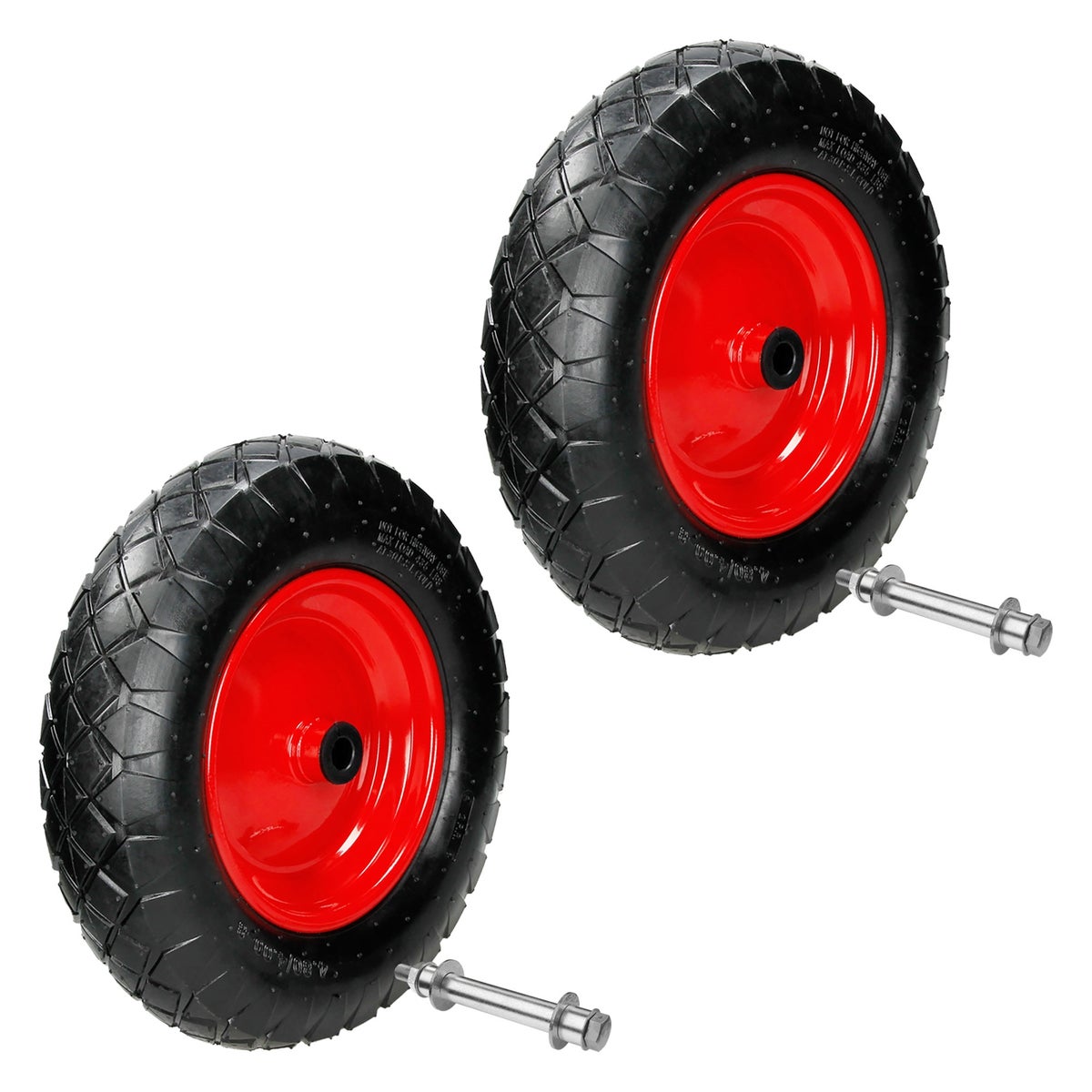 ECD Germany 2-delige set kruiwagenwielen met luchtas, 4.80/4.00-8, Ø 390 mm, breedte 95 mm, 200 kg, band met stalen velg, rood, reservewiel met luchtband, luchtband voor kruiwagens en tuinkarren