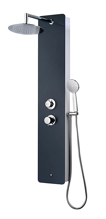 Colonne de douche hydromassante mécanique avec pommeau + douchette 1 jet + flexible, gris anthracite, Edouard Rousseau Eris