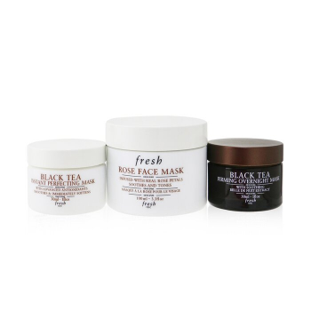 Fresh Conjunto de máscaras faciais: 1 máscara facial rosa - 100ml/3,3oz   1x máscara noturna reafirmante de chá preto - 30ml/1oz   1x máscara de aperfeiçoamento instantâneo de chá preto - 30ml/1oz 3pcs