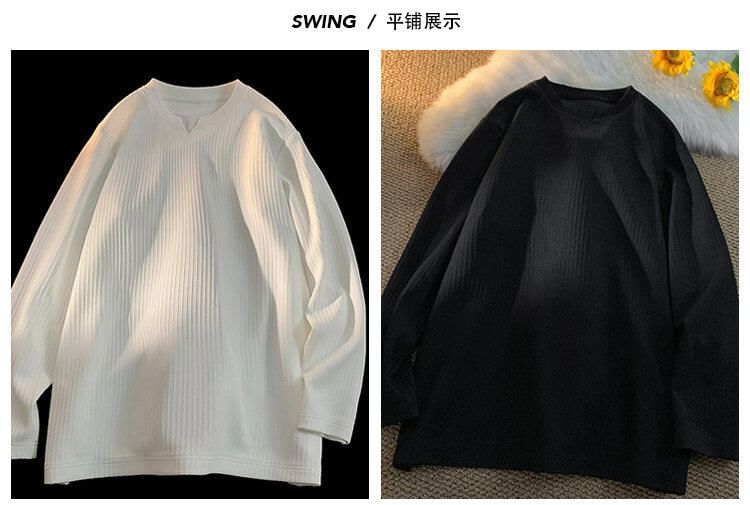 Diphon - T-shirt met lange mouwen en inkeping in de hals, effen textuur