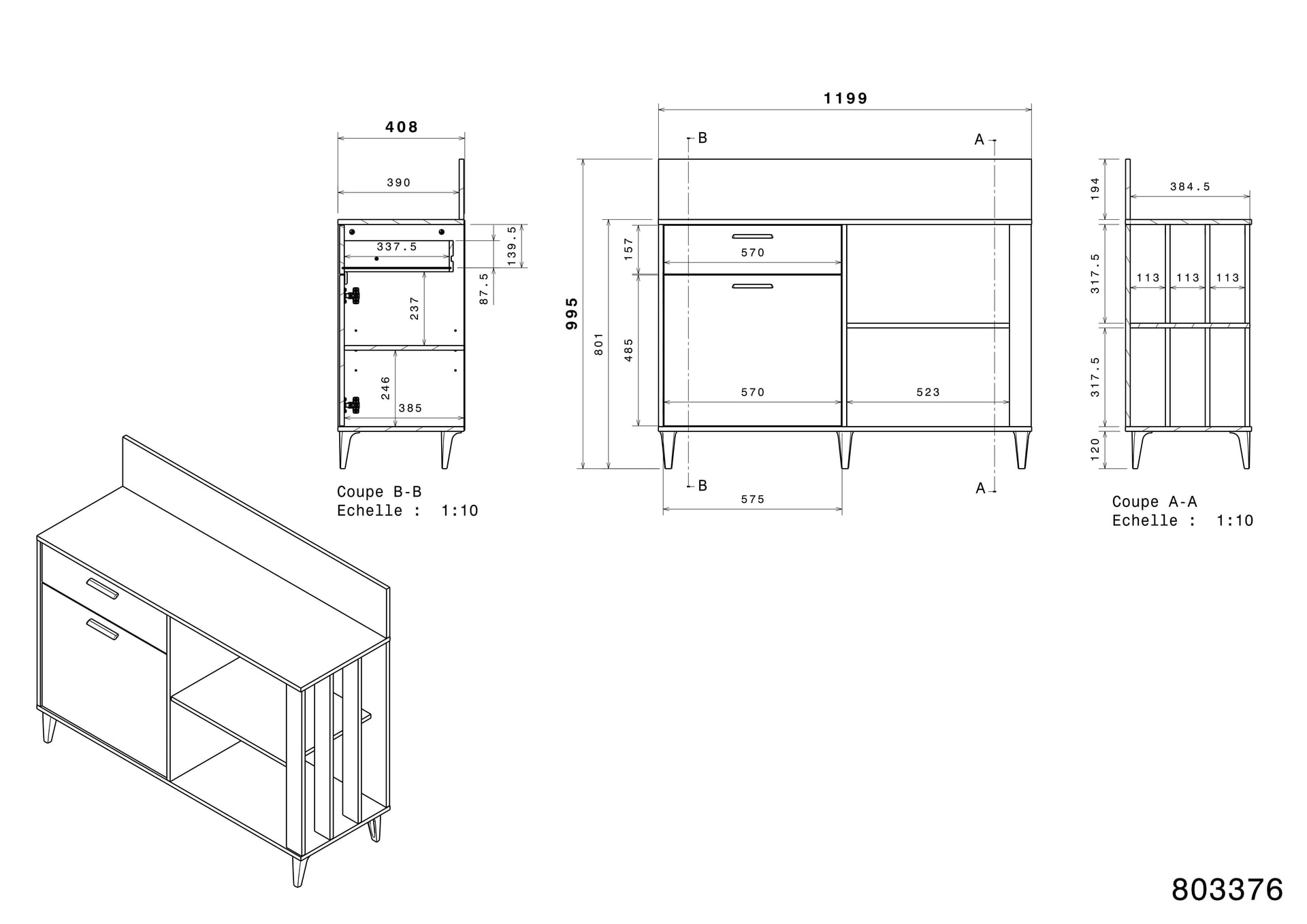 Parisot Beistellschrank GALA 12 Jackson Eiche NB ca. 120x100x41 cm
