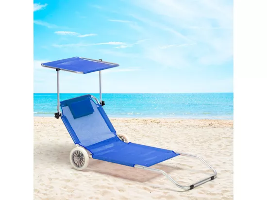Transat de plage pliable en aluminium roues et parasol Tanjung Benoa