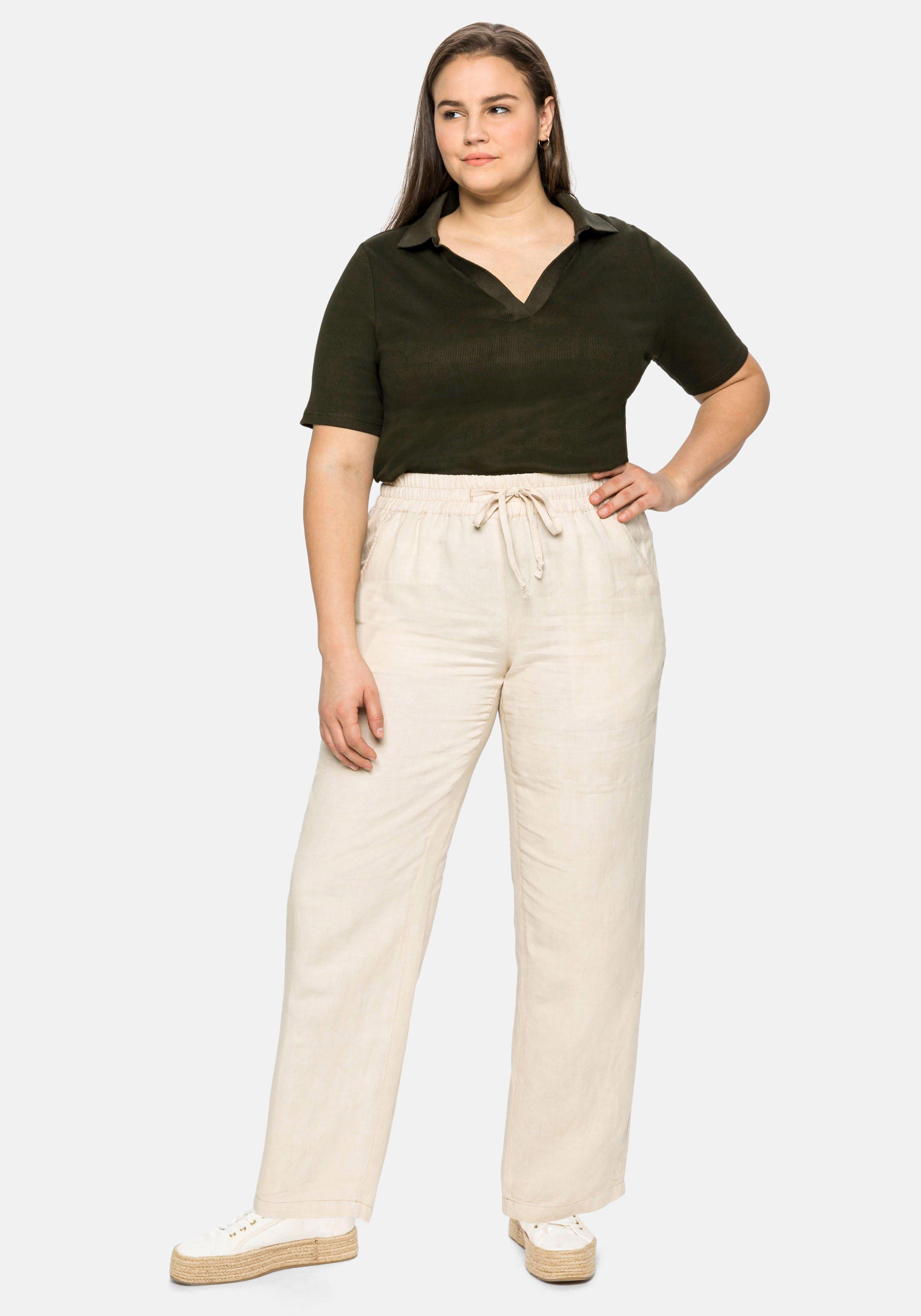 Leinenhose mit elastischem Bund und Bindeband