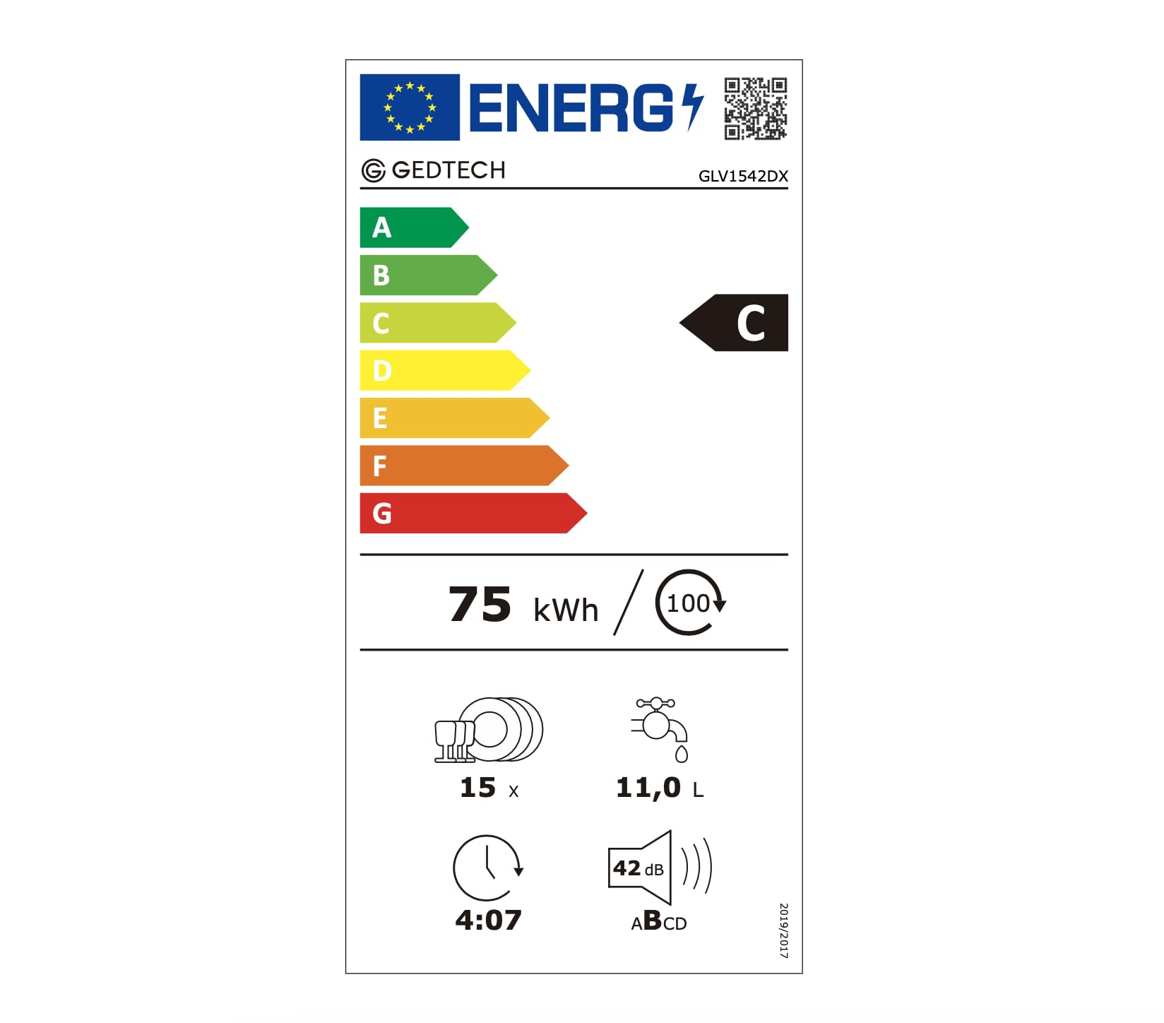 GEDTECH Lave-vaisselle GLV1542DX 15cv - Tiroir à couverts - 42 dB - Ultra silencieux - Départ Différé - Eco - Intensif - Rapide – Faible conso - Class