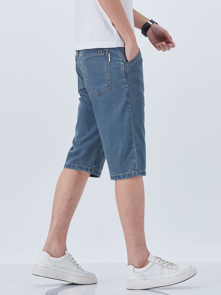 Denimic - Lange denim shorts met hoge taille