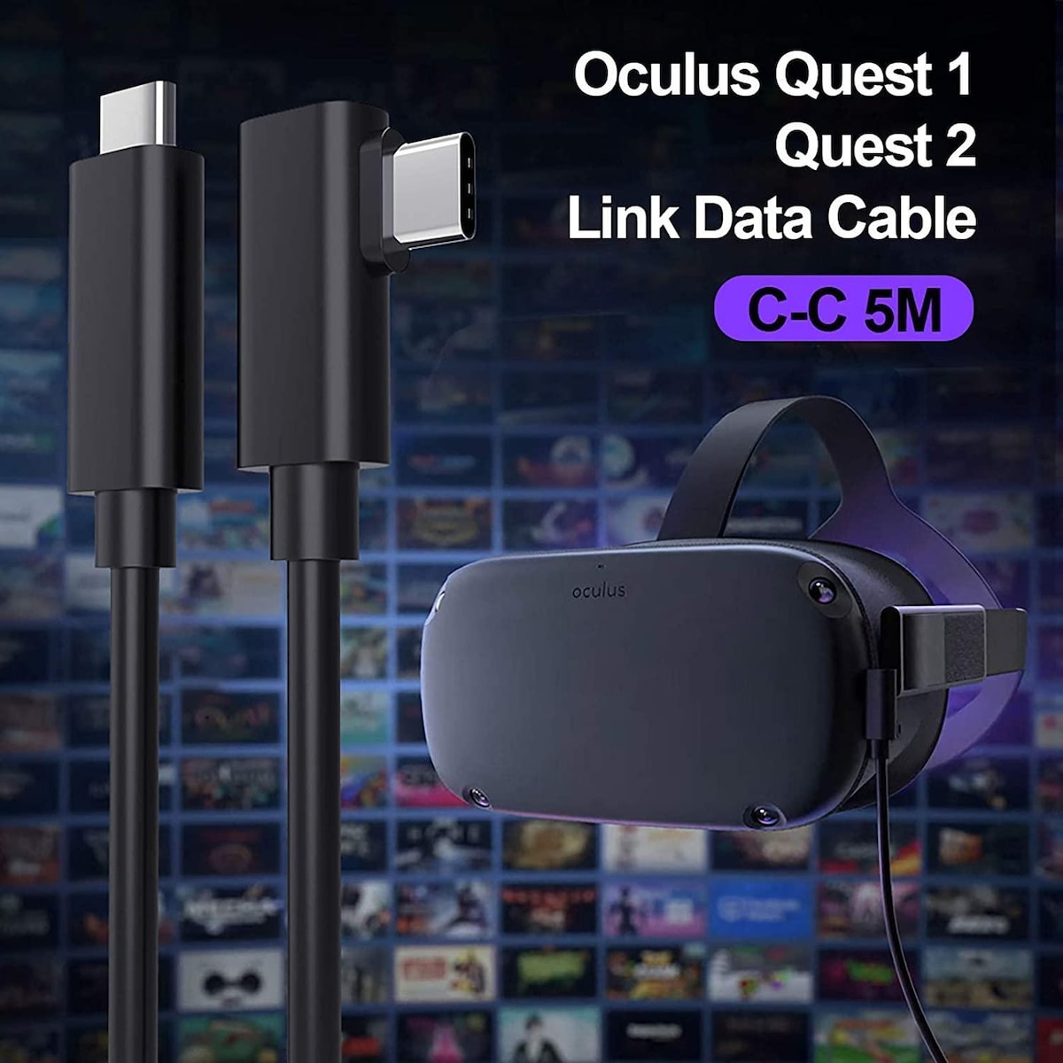 NÖRDIC VR Link-kabel 5m USB3.2 Gen1 USB-C til C 5Gbps 3A hurtiglading Quest 2 Super Speed ​​​​USB Link-kabel Svart