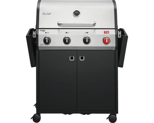 Enders Chicago Next 4 R Turbo gasbarbecue, roestvrij staal/zwart, 4 branders, inclusief dekselthermometer, vetopvangbak, grillrooster, krachtige warmtezone, zijplank en warmhoudrek. Grillrooster: geëmailleerd gietijzer.