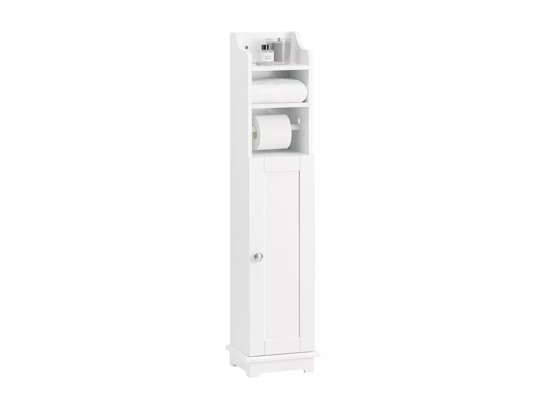 Support Papier Toilette Armoir Toilettes Porte Brosse WC en Bois – Blanc, FRG177-W