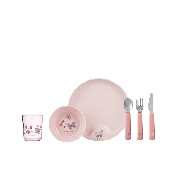 Coffret repas enfant 6 pièces Mio fleurs et papillons rose Mepal