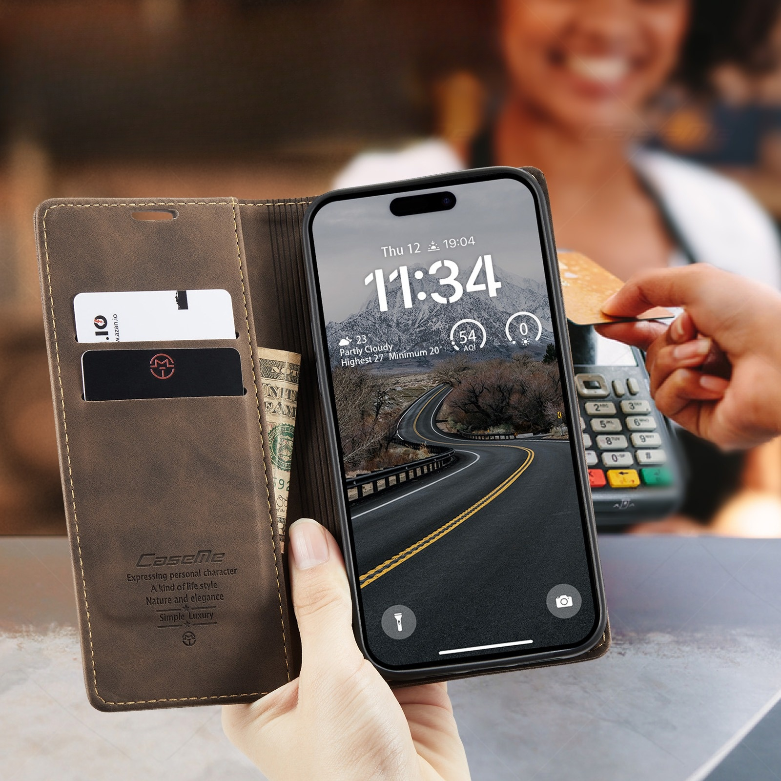iPhone Air Leder Tasche Flip Wallet Etui mit Kartenfächern - Braun