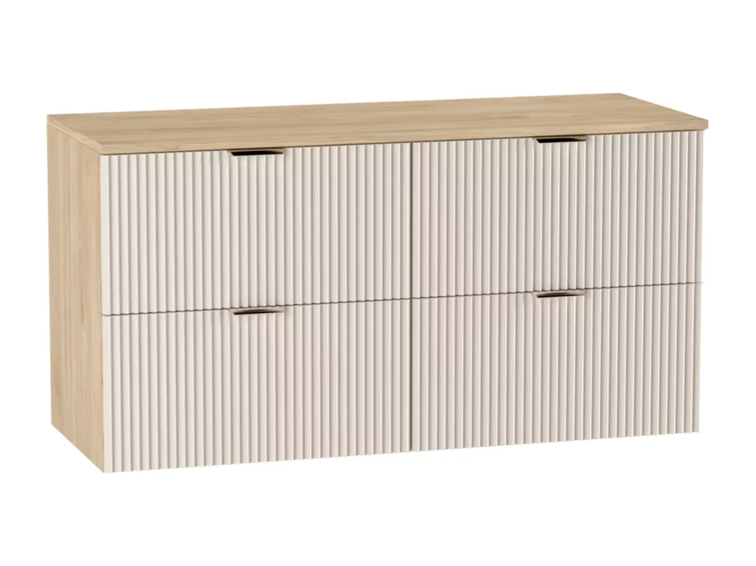Meuble lavabo WENA, façades cannelées, Willy, 120x60x47 cm, Cachemire/Noyer