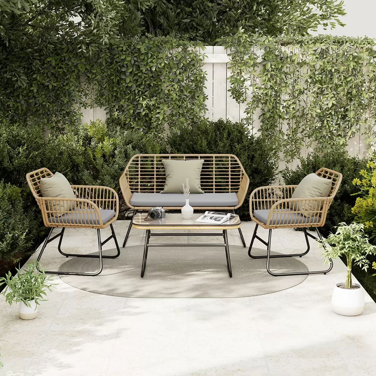Beldano Loungegarnitur Bali 4-teilig anthrazit,grau,natur