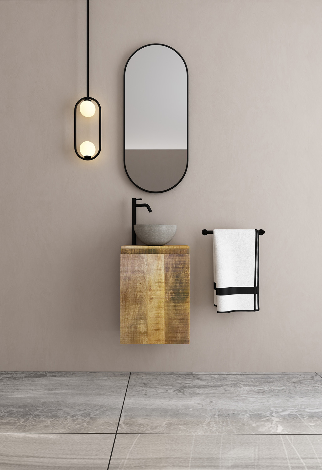 MD Interior Bello toiletmeubel mangohout met grijze waskom rechts
