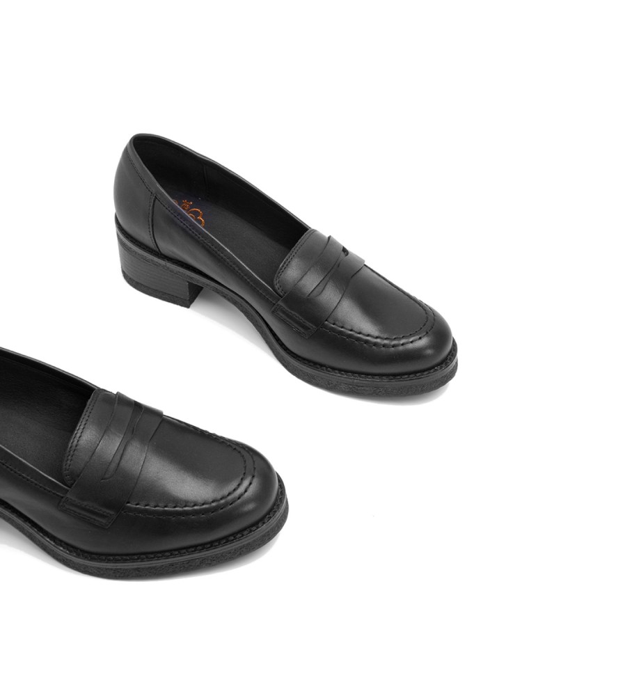 Mocassins Porronet Pandora em couro preto - Altura do salto: 5 cm -