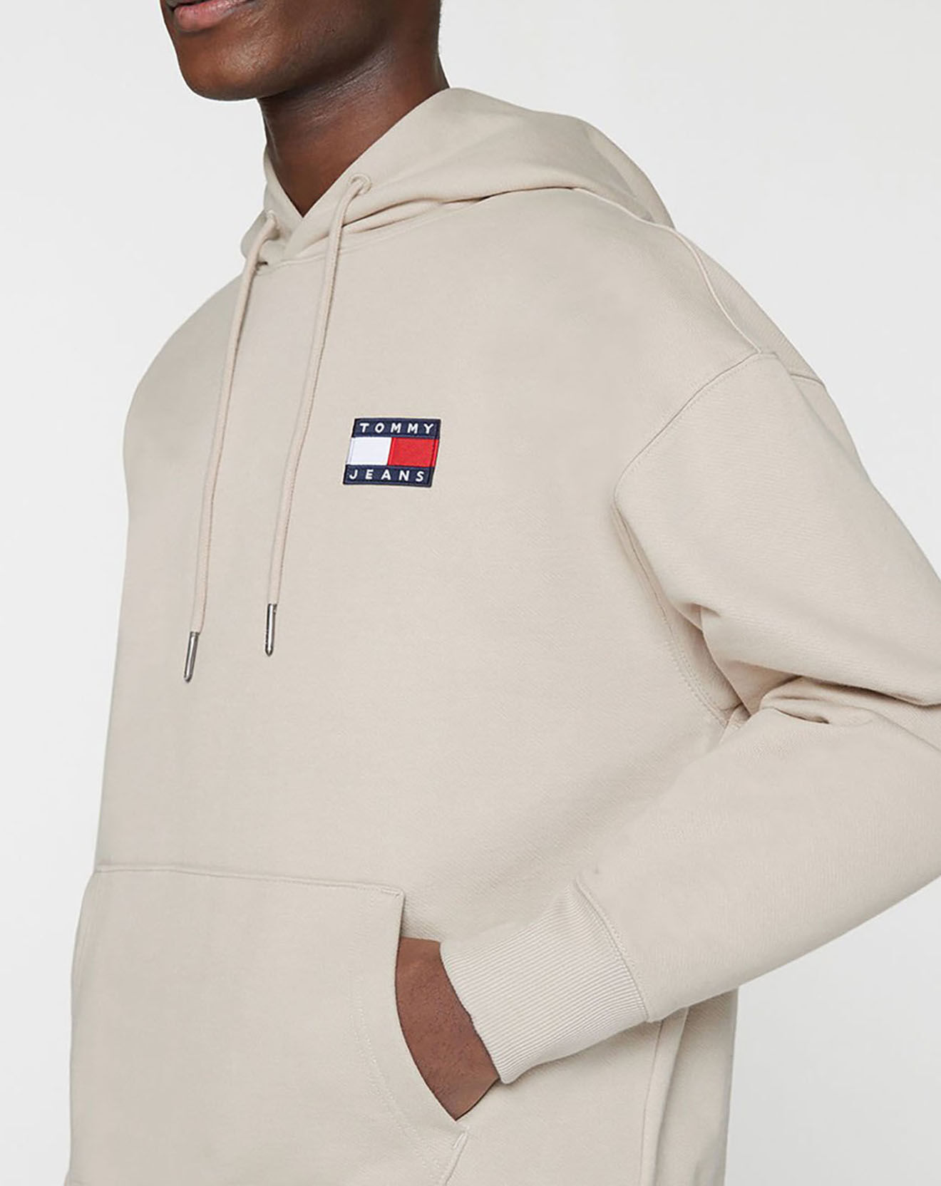 Tommy Jeans Sweat 100% Coton Bio à capuche badge beige clair