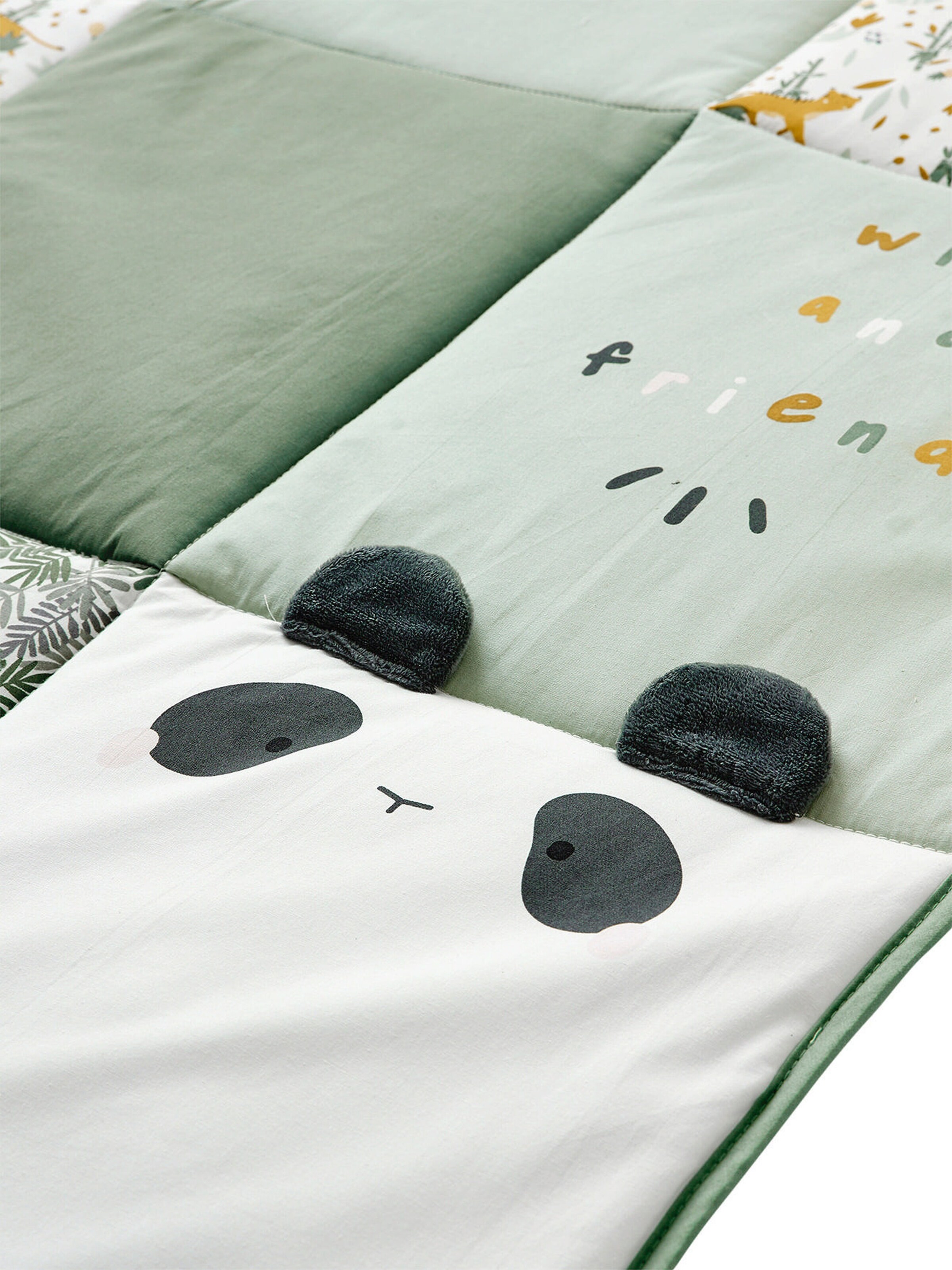 Vertbaudet Baby Spieldecke/ Laufstalleinlage PANDAFREUNDE, Patchwork-Design mehrfarbig
