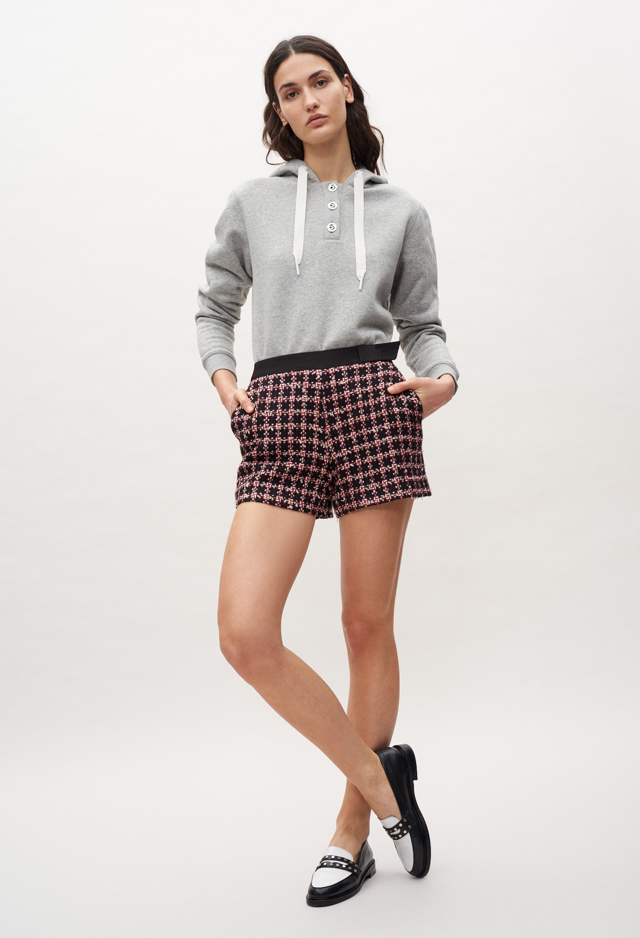 Short taille haute en tweed