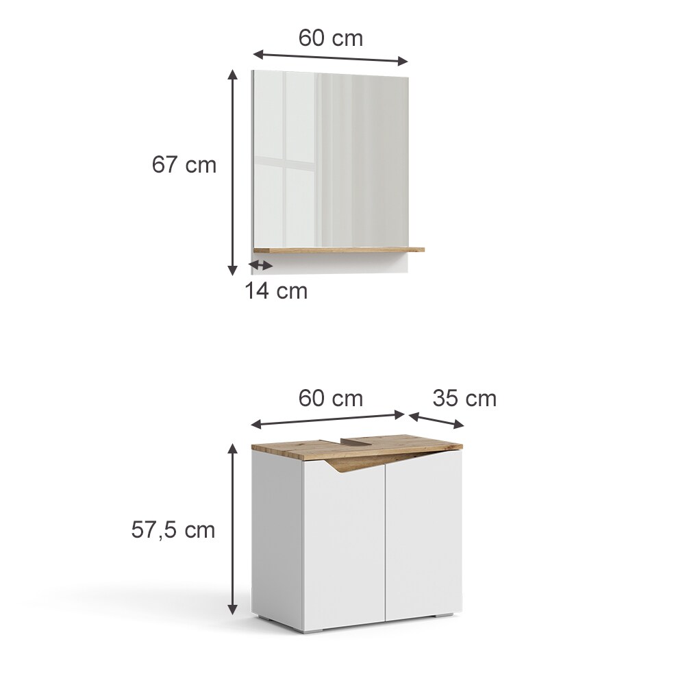 Vicco Badmöbel-Set Marelle Weiß Artisan moderne Serie Badezimmer dekorative Front Waschtischunterschrank Badspiegel