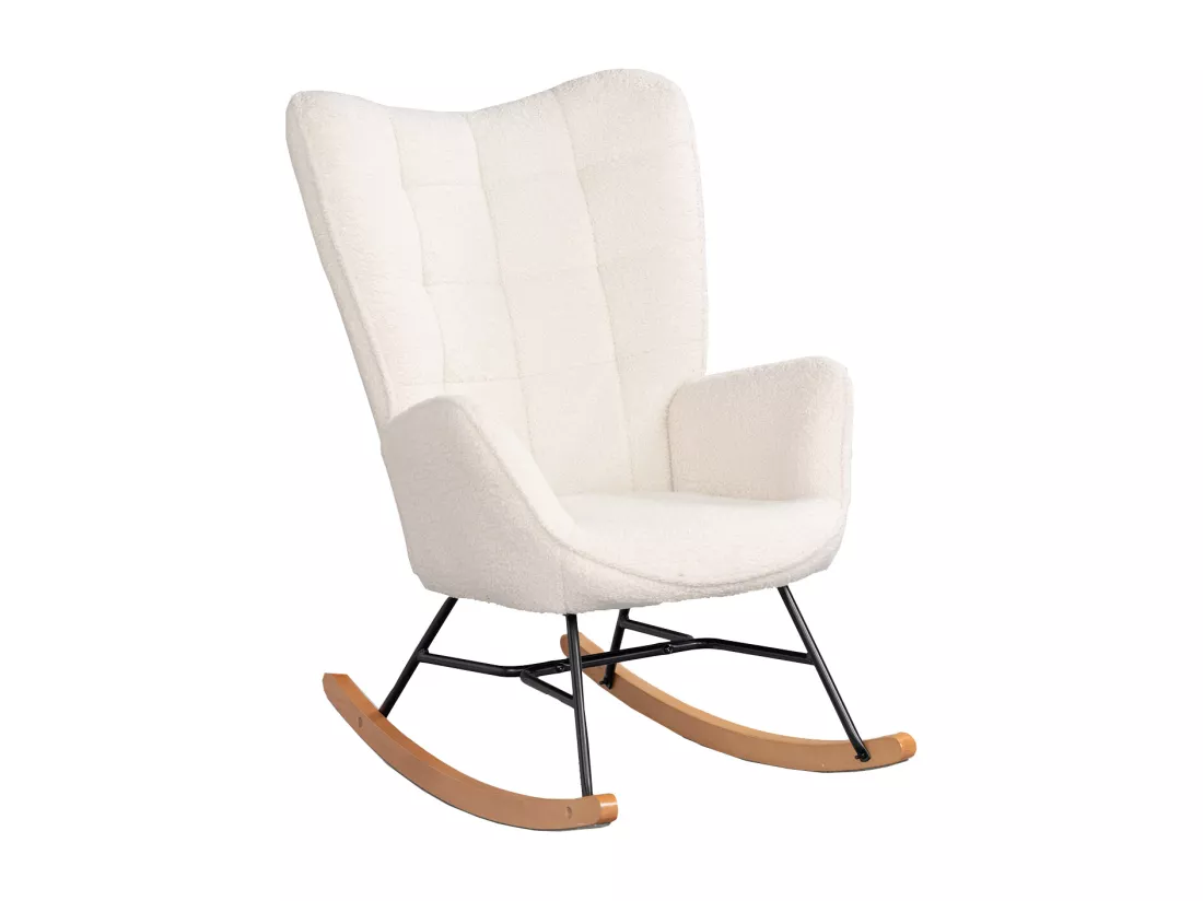 MEUBLES COSY Fauteuil à Bascule Allaitement Scandinave Chaise Loisir et Repos en Bouclette avec Pieds en E' Bois Métal pour Salon, Chambre, Massif, Beige, 66x84x97cm