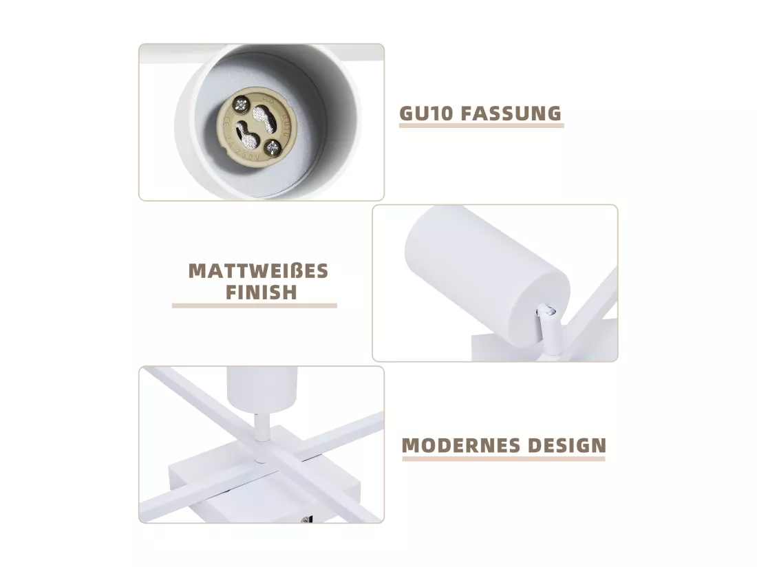 NETTLIFE Plafonnier Blanc LED Spot de plafond GU10 5 flammes Moderne Salon 330°Pivotant Industrielle