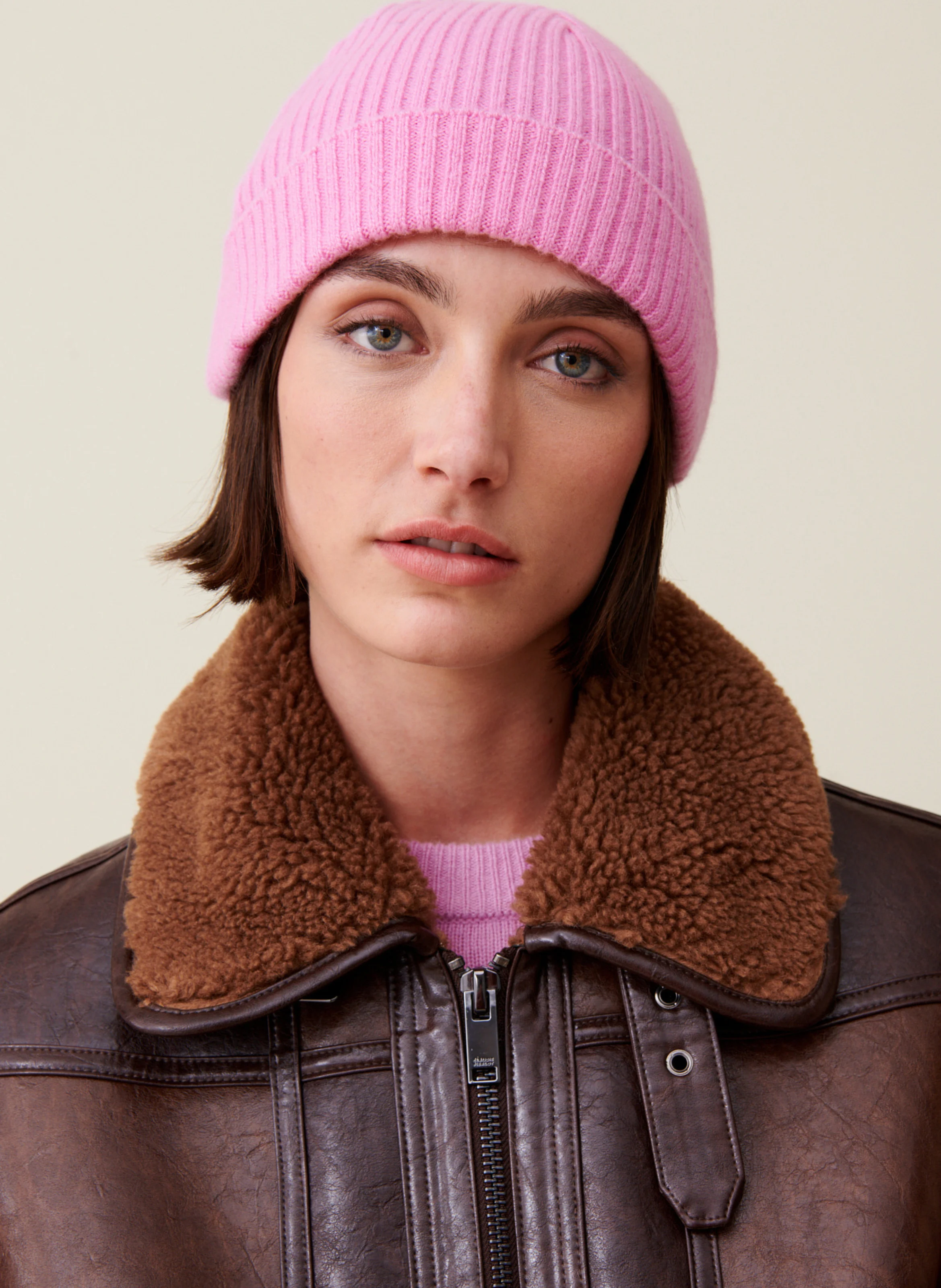 Bonnet tricoté en cachemire | Rose