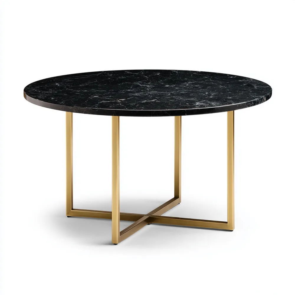Runder Esstisch Marmortischplatte Ø120x75 cm - Schwarz/Gold - Modern