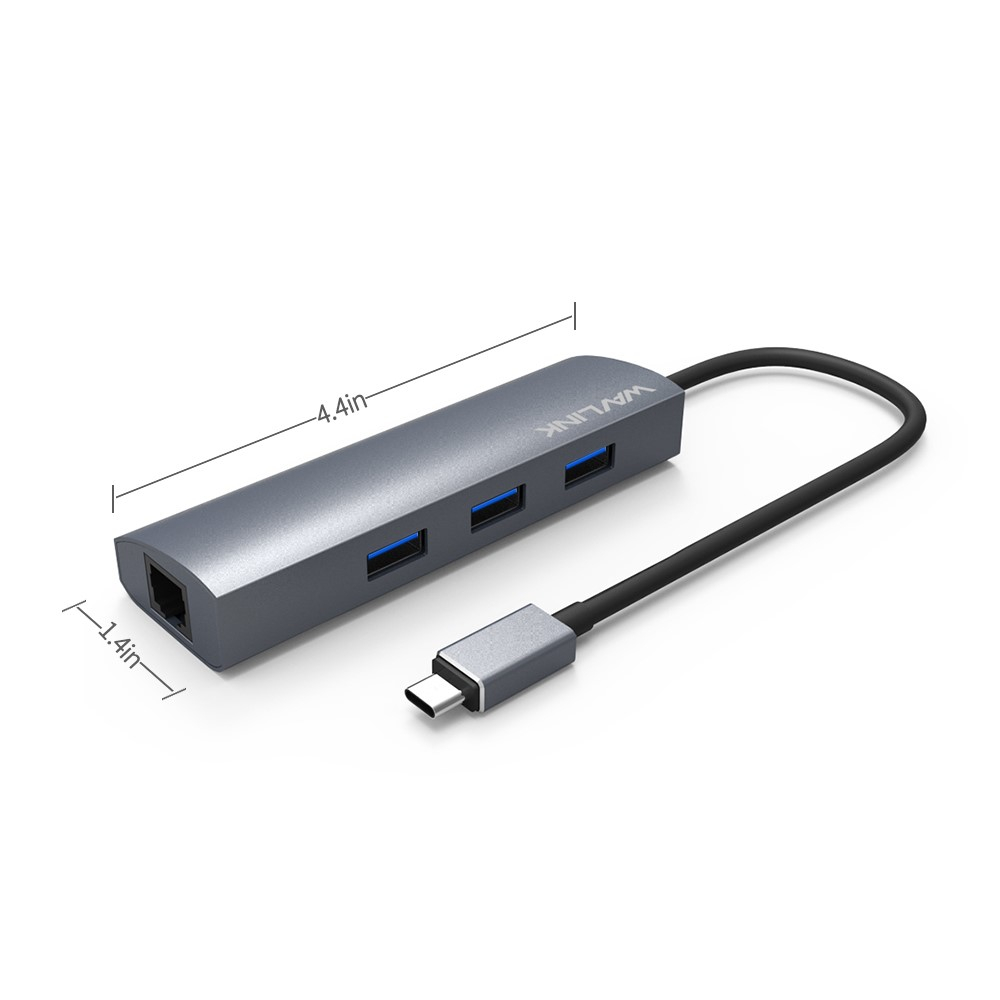 (5 Gbit/s) USB C 3-fach USB A   Ethernet LAN (RJ45) Multiport Adapter Highspeed Aluminium Hub (WL-UH3031GC) - Silber