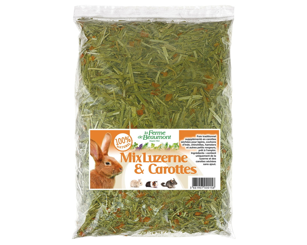 Mix luzerne & carottes séchées 600 gr • mélange d'herbes lapins, cochons d'inde, chinchillas, rongeurs