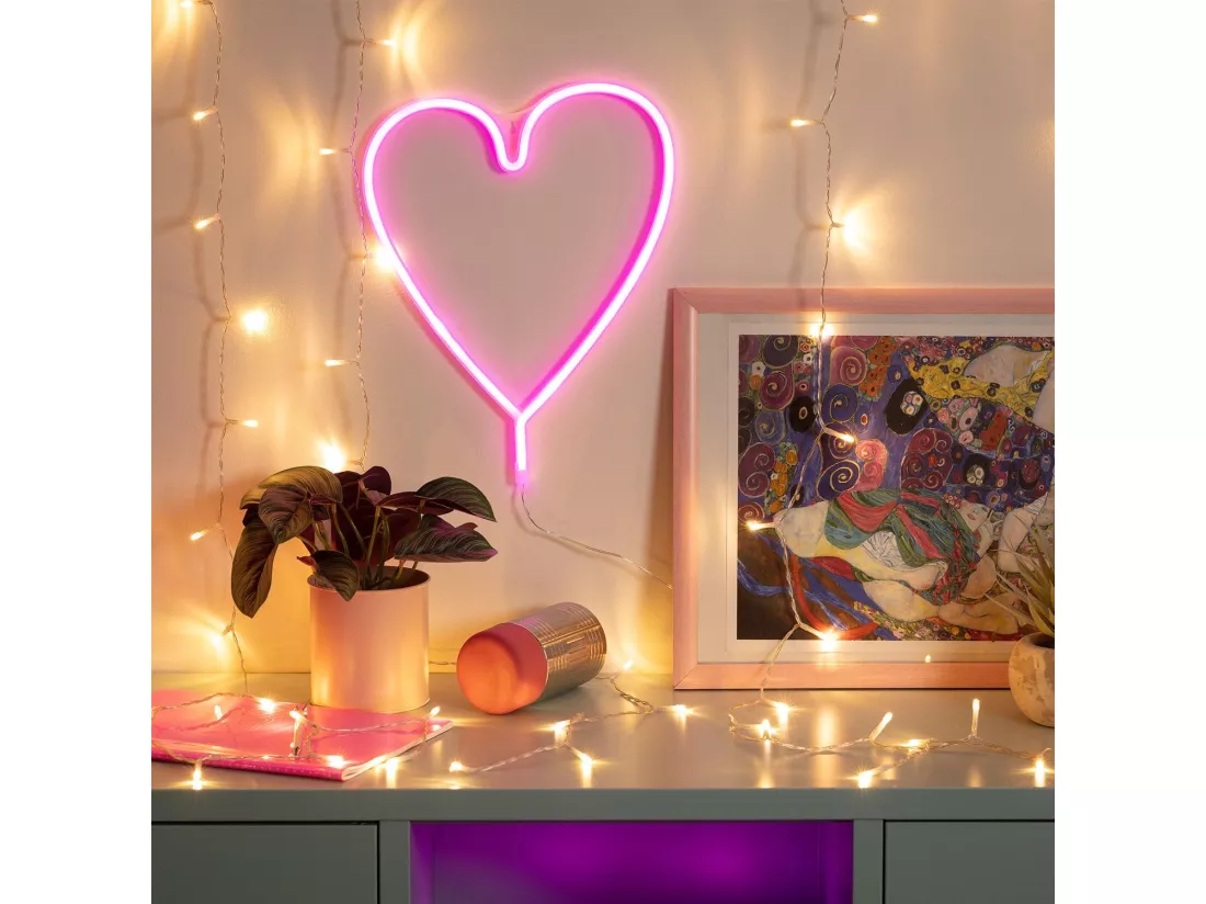 Néon LED Heart à Piles Rose