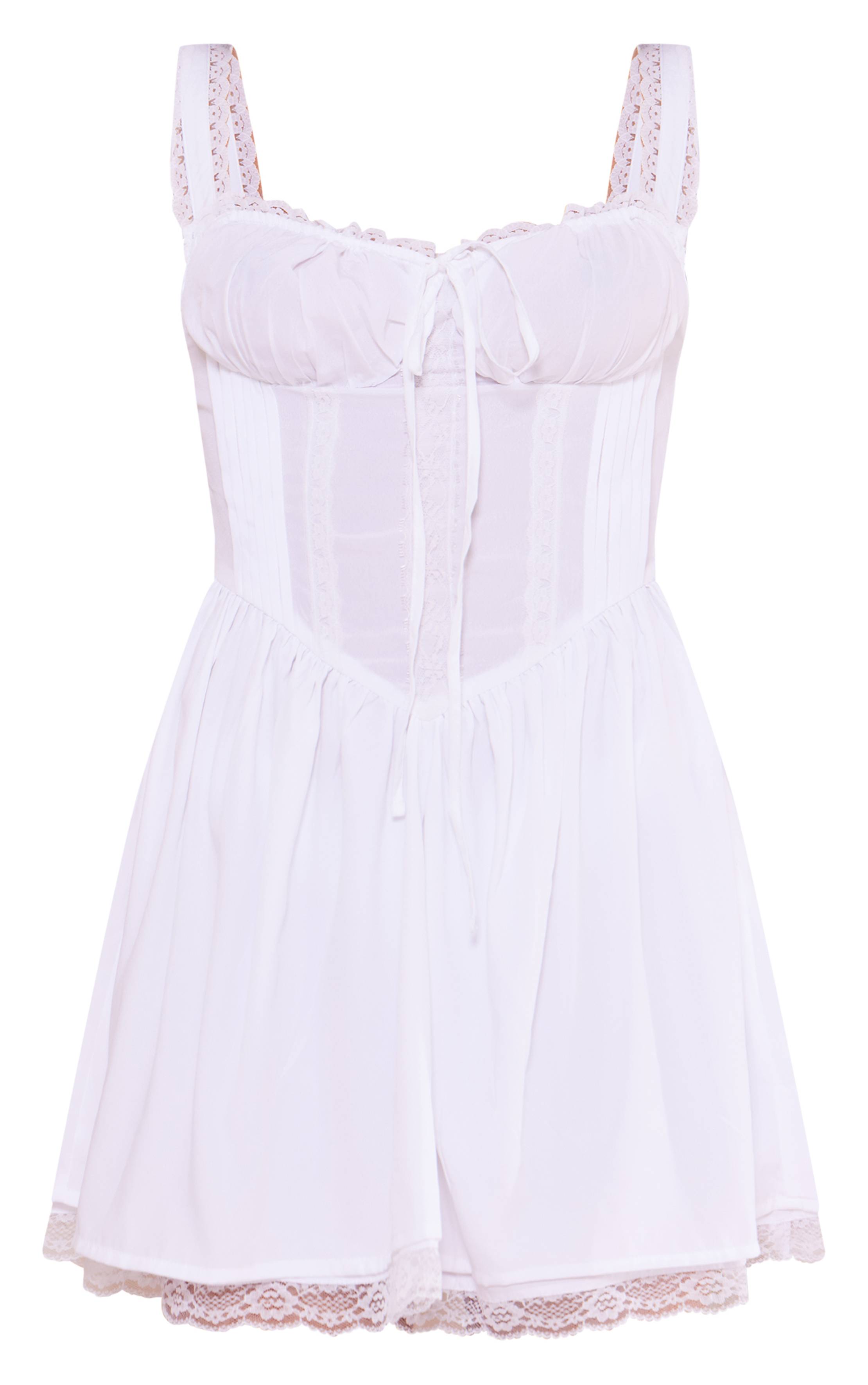 Blanc Robe Droite Plissée À Dos Lacé
