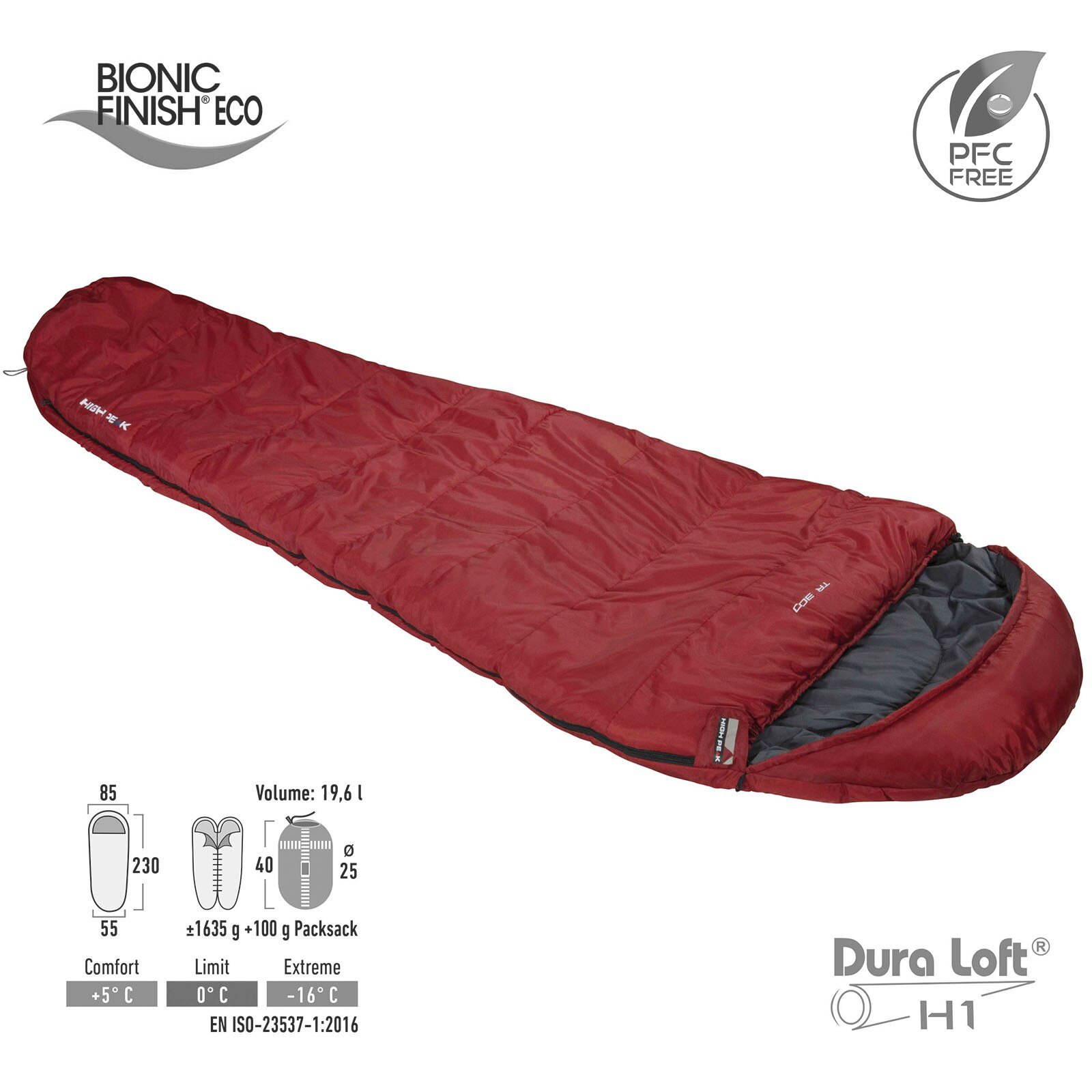 HIGH PEAK Mumien Schlafsack TR 300 Allround Trekking 4 Jahreszeiten Leicht -16°C Variante: RV Links