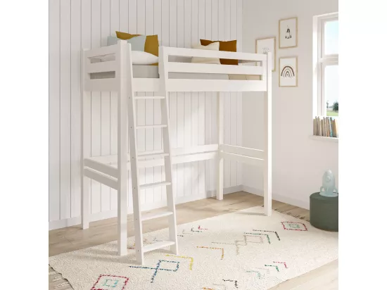 Lit mezzanine 1 place 90x190 cm bois massif blanc ORSAI
