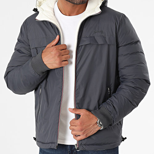 Doudoune Capuche Réversible Riverso Gris Anthracite Blanc