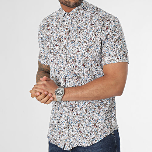 Chemise Manches Courtes Blanc Bleu Clair Floral