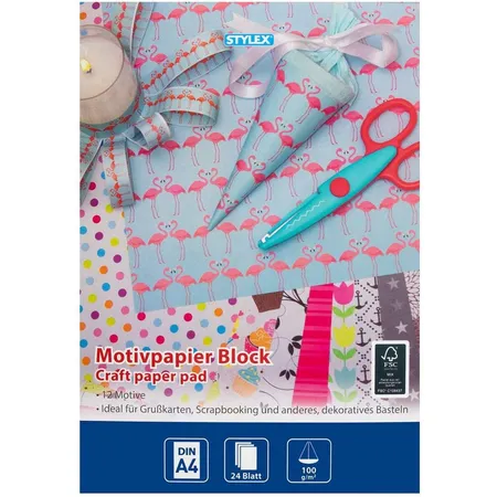 Stylex Motivpapier, DIN A4, 24 Blatt 100 g/m², sortiert in 12 verschiedenen Motiven