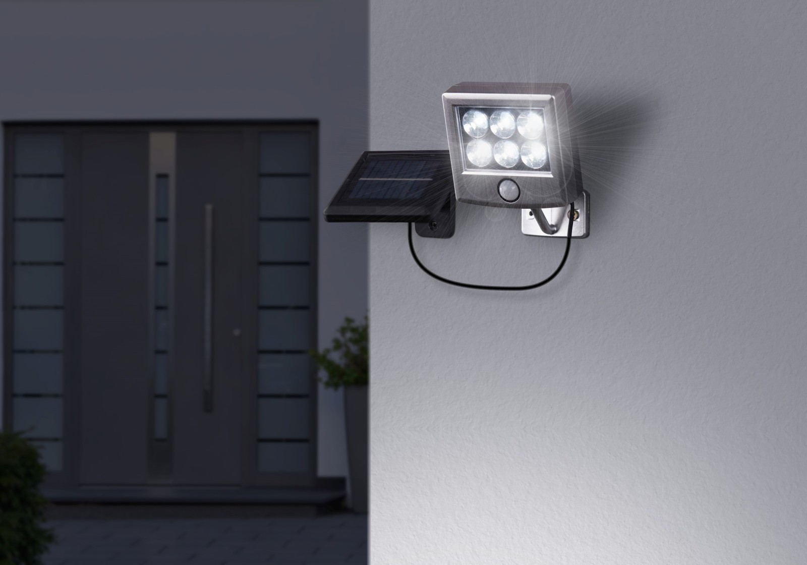 LED-Solarleuchte - silberfarben-schwarz - mit Timer